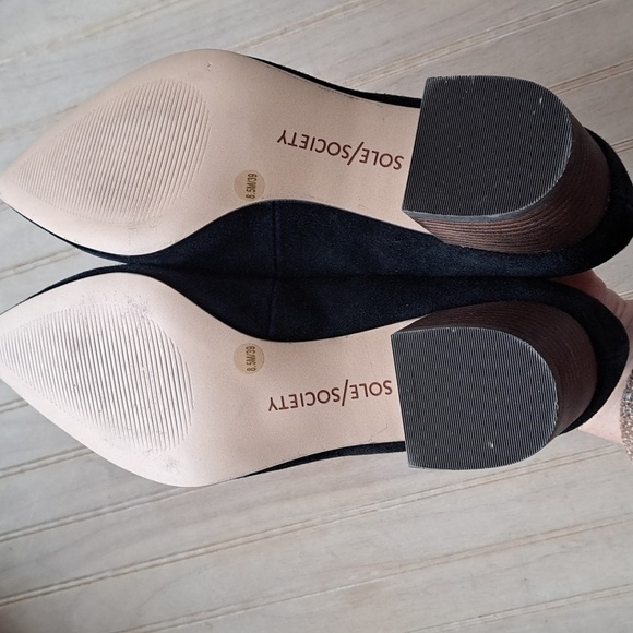 Sole Society Andorra Suede Leather Pointy Toe Chunky Heel Elegant Classy Pumps - Picture 5 of 10